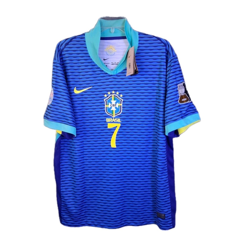 Nike Brazil Away Jersey #7 Vini Jrr Men's 2XL Soccer Copa America Blue Kit 2024